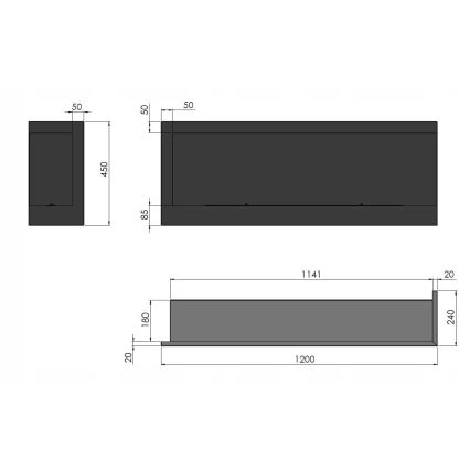 InFire - Rohový BIO krb 45x120 cm 3kW čierna