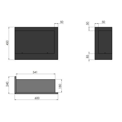 Krb s rozmermi: 541x180x240 mm (šírka x výška x hĺbka), predná plocha 450x50 mm. Bočný pohľad zobrazuje výšku 85 mm.