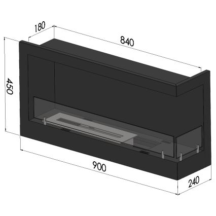 InFire - Rohový BIO krb 45x90 cm 3kW čierna