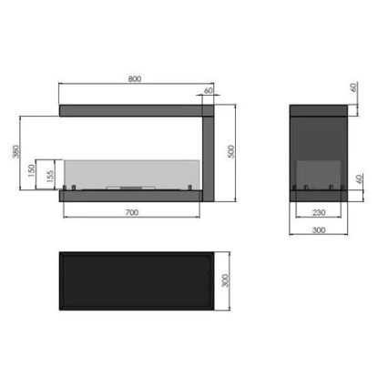 InFire - Rohový BIO krb 80x50 cm 3kW obojstranný