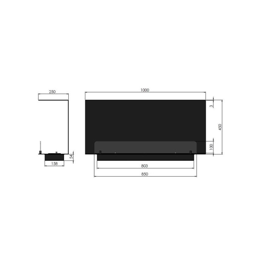 InFire - Vstavaný BIO krb 100x45 cm 3kW čierna