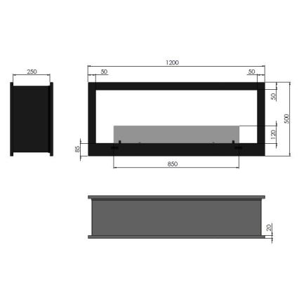 InFire - Vstavaný BIO krb 120x50 cm 3kW obojstranný