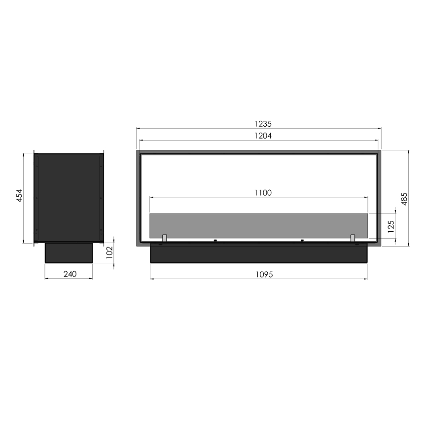 InFire - Vstavaný BIO krb 48,5x123,5 cm 6kW čierna