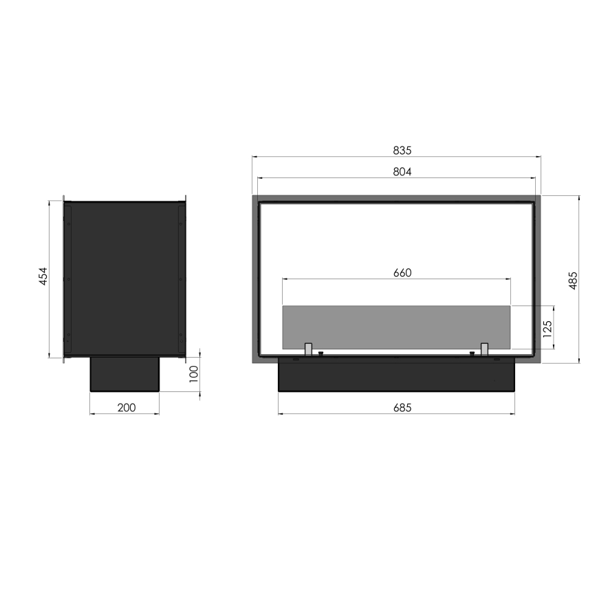 InFire - Vstavaný BIO krb 48,5x83,5 cm 3,5kW čierna