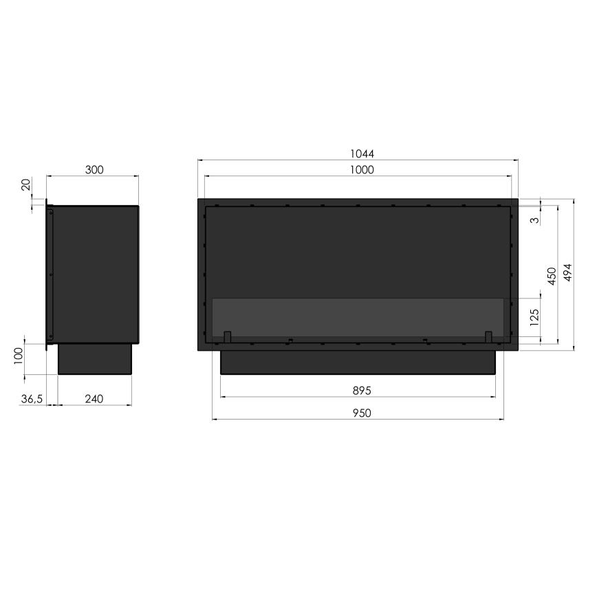 InFire - Vstavaný BIO krb 49,4x104,4 cm 6kW čierna