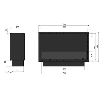 InFire - Vstavaný BIO krb 49,4x84,4 cm 3,5kW čierna