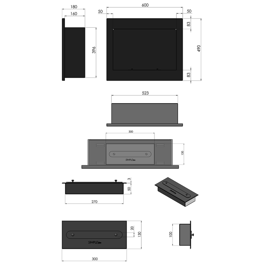 InFire - Vstavaný BIO krb 49x60 cm 3kW čierna