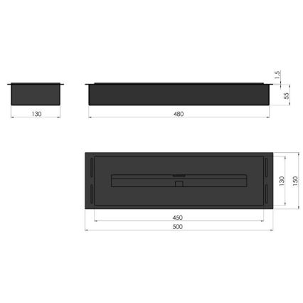 InFire - Vstavaný BIO krb 5,5x50 cm 3kW chróm