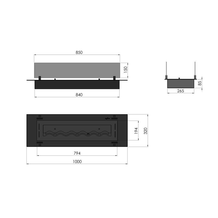 InFire - Vstavaný BIO krb 8,5x100 cm 6kW čierna