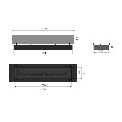 InFire - Vstavaný BIO krb 8,5x120 cm 6kW čierna