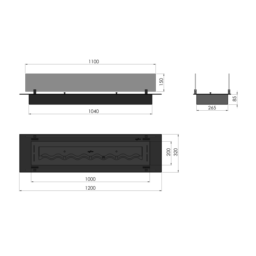 InFire - Vstavaný BIO krb 8,5x120 cm 6kW čierna