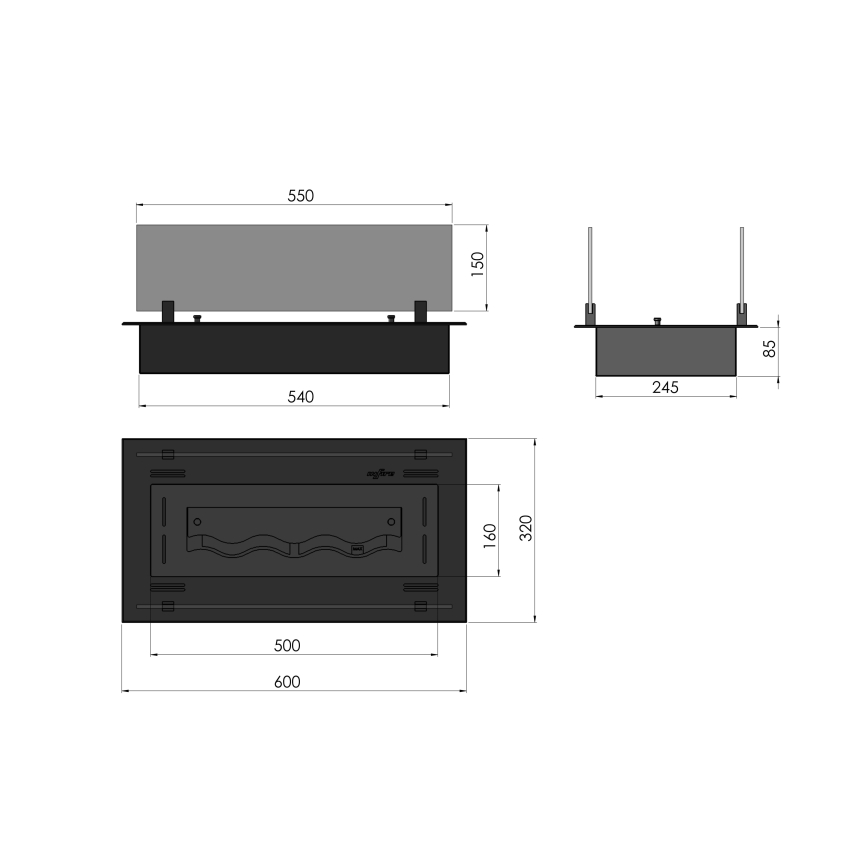 InFire - Vstavaný BIO krb 8,5x60 cm 3,5kW čierna