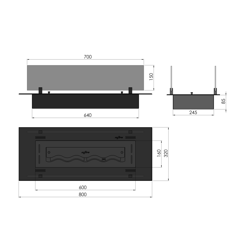 InFire - Vstavaný BIO krb 8,5x80 cm 3,5kW čierna