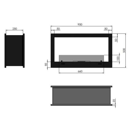 InFire - Vstavaný BIO krb 90x50 cm 3kW obojstranný