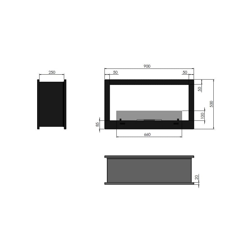 InFire - Vstavaný BIO krb 90x50 cm 3kW obojstranný