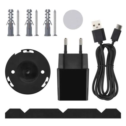 Sada príslušenstva obsahuje nástenný držiak, štyri hmoždinky so skrutkami, samolepiacu podložku, sieťovú nabíjačku, USB kábel a krytku. Súčasťou je aj lepiaca páska.