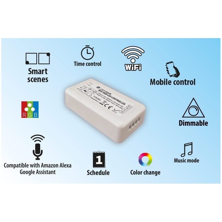 Inteligentný ovládač pre LED RGB pásiky 5-24V Wi-Fi Tuya