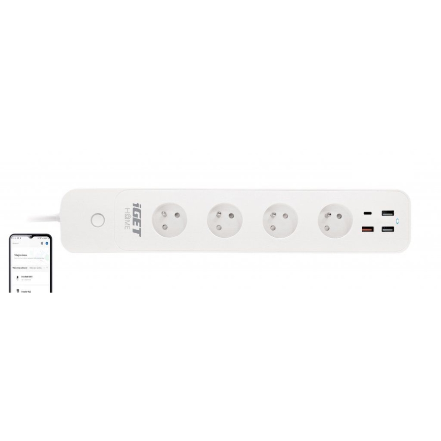 Inteligentný predlžovací kábel s vypínačom 1,5 m 4Z + 4xUSB Wi-Fi