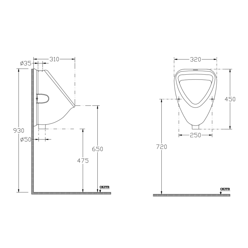 Isvea - Pisoár s horným prívodom, keramika/biela
