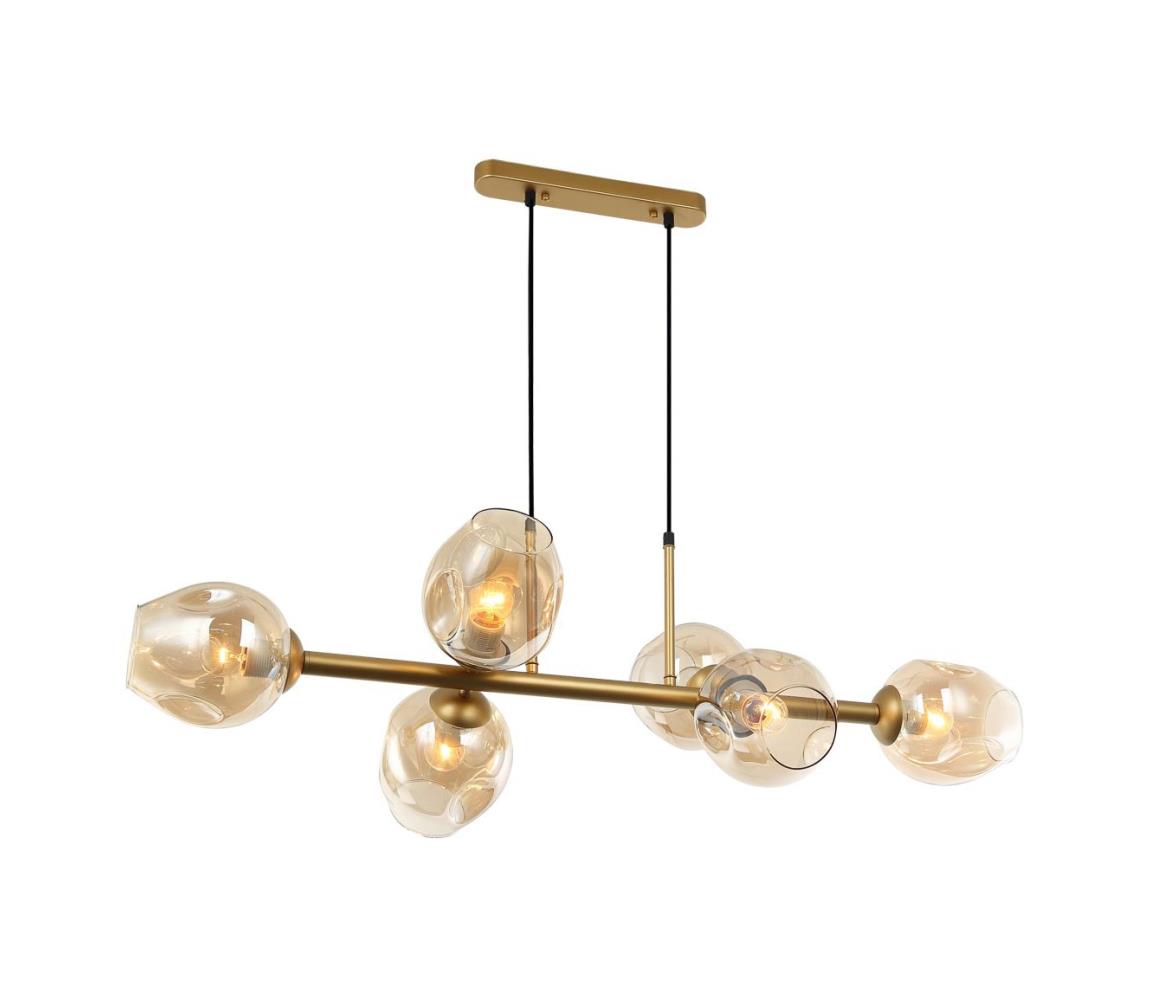 PND-30843-6 GD+AMB - Luster na lanku BORGO 6xE27/40W/230V zlatá