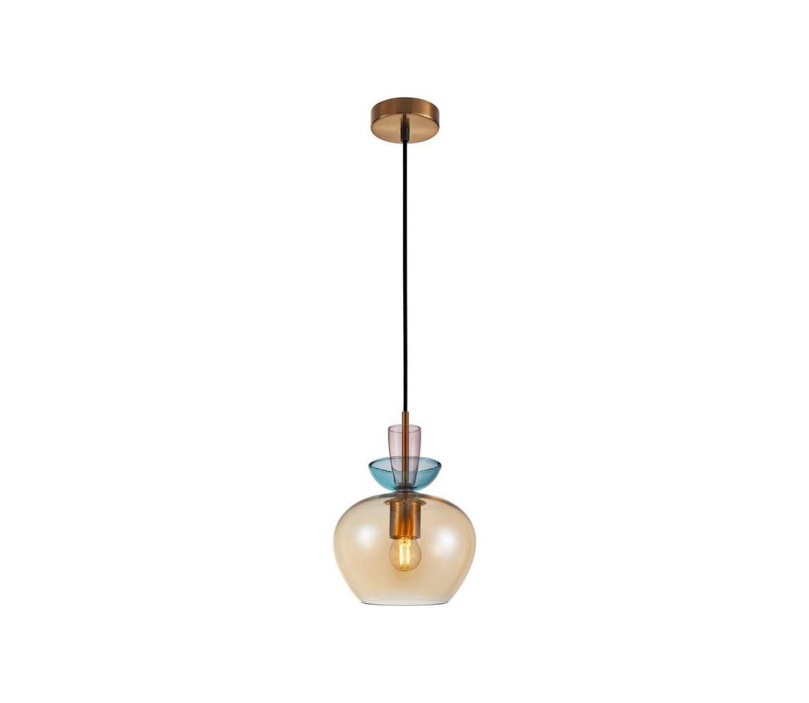 PND-31882-1-GD-AMB -Závesný luster na lanku FANDA 1xE27/40W/230V zlatá/dýmovo béžová PND-31882-1-GD-AMB