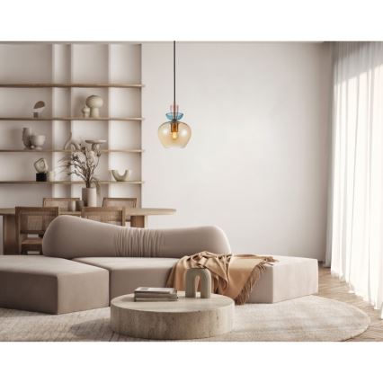 ITALUX - Závesný luster na lanku FANDA 1xE27/40W/230V zlatá/dymovo-béžová