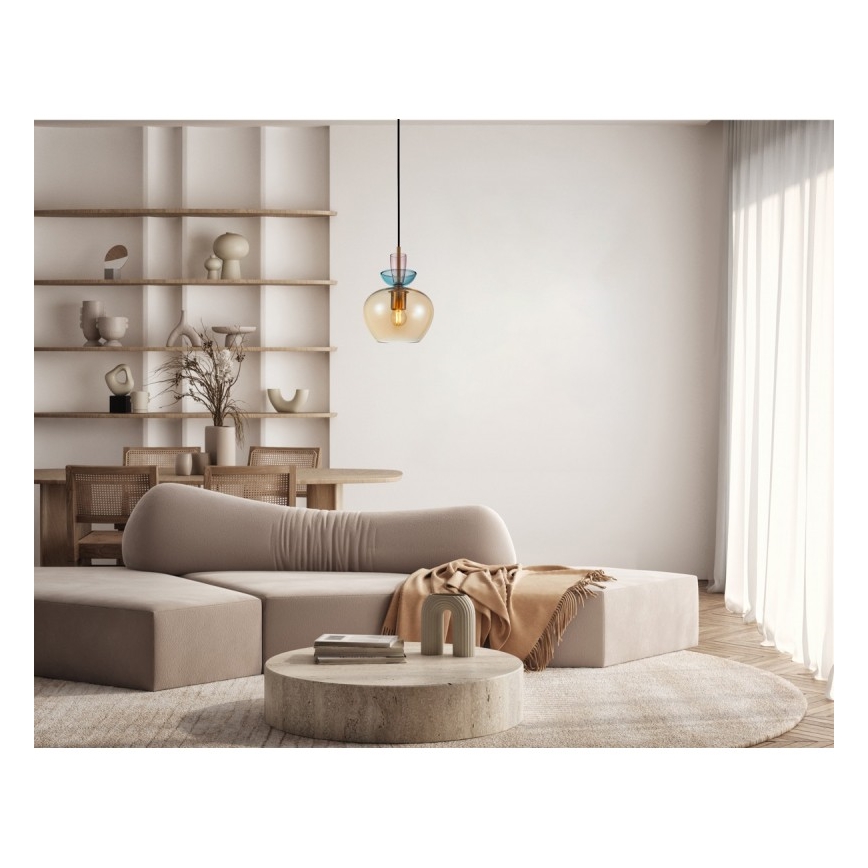 ITALUX - Závesný luster na lanku FANDA 1xE27/40W/230V zlatá/dymovo-béžová