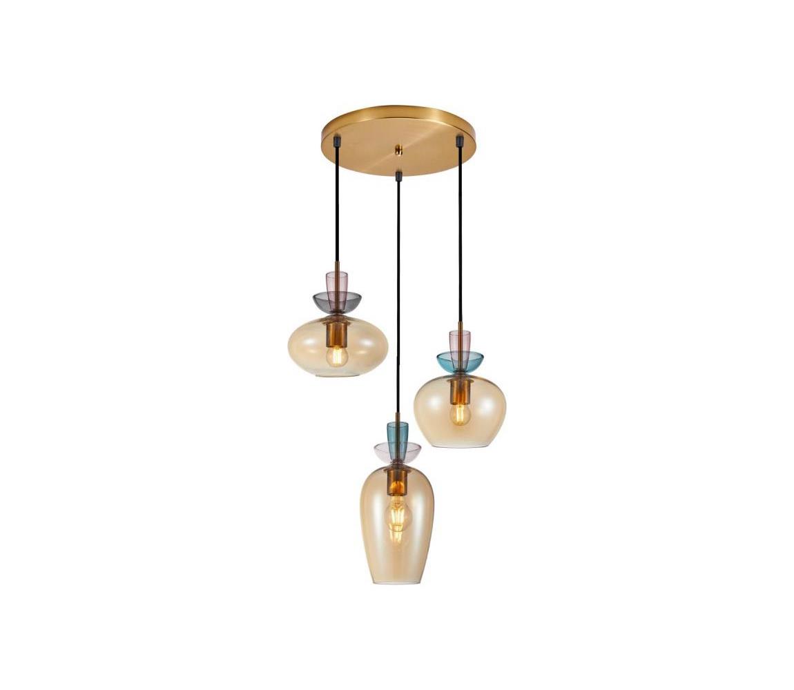 PND-31882-3A-GD-AMB-Luster na lanku FANDA 3xE27/40W/230V zlatá/dymovo-béžová PND-31882-3A-GD-AMB