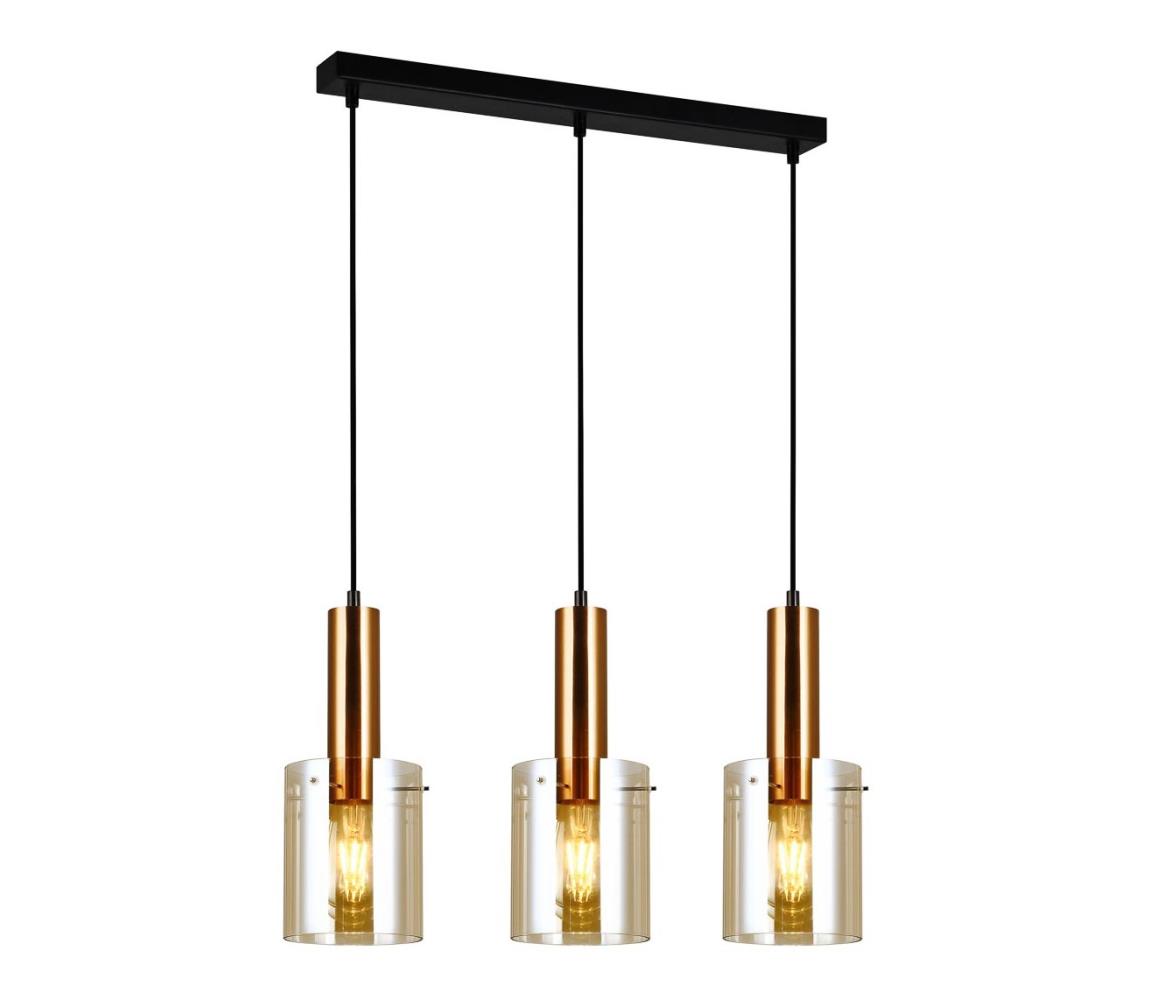 PND-5581-3-BRO+AMB - Luster na lanku SARDO 3xE27/40W/230V čierna/mosadz