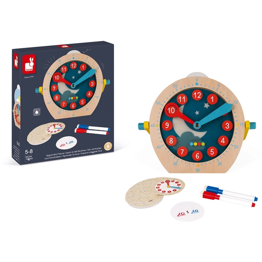 Janod - Detské drevené hodiny LEARNING TOYS