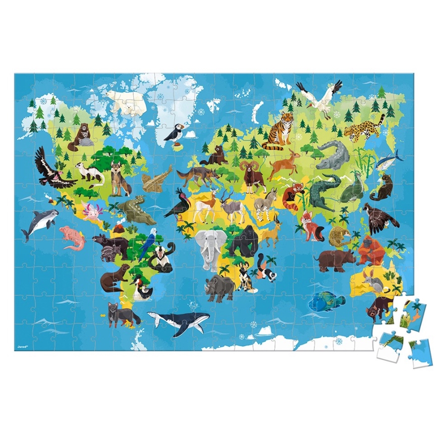Janod - Detské vzdelávacie puzzle 200 ks ohrozené zvieratá