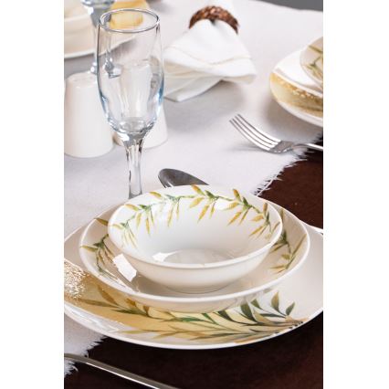 Jedálenská sada 18 ks biela/zelená/žltá/porcelán