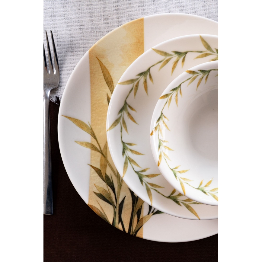 Jedálenská sada 18 ks biela/zelená/žltá/porcelán