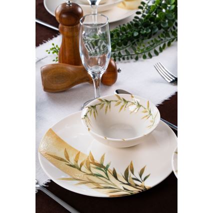 Jedálenská sada 18 ks biela/zelená/žltá/porcelán