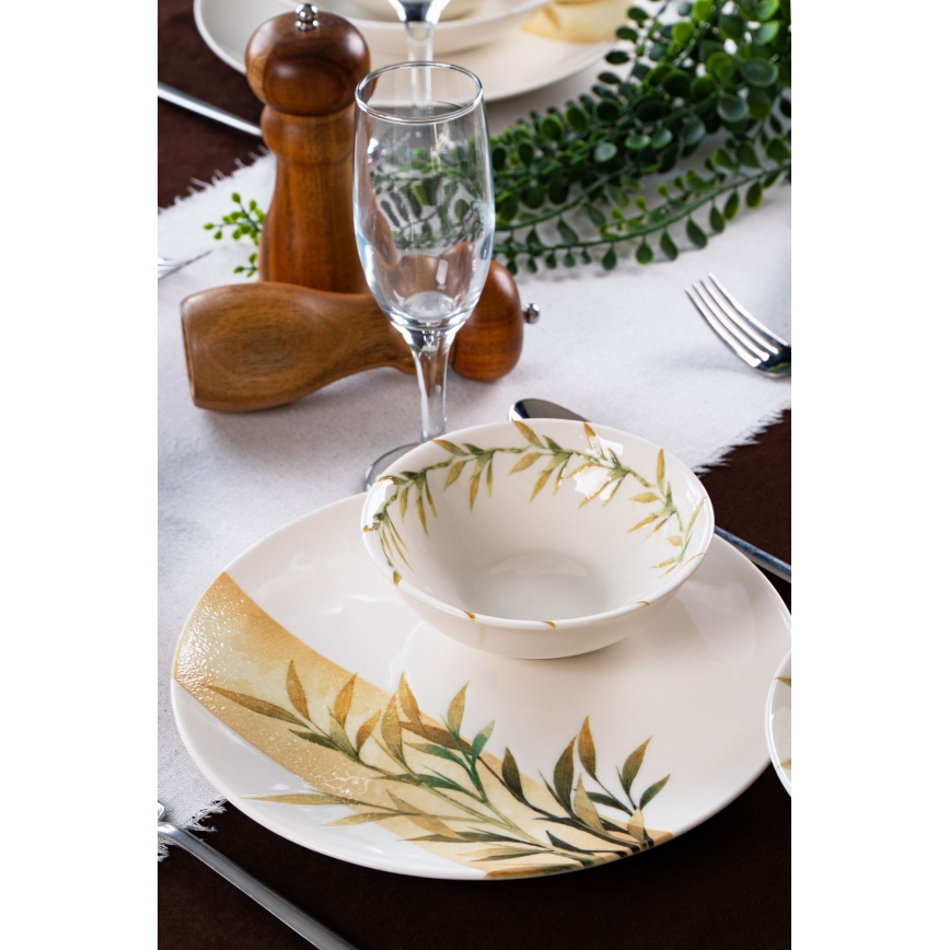 Jedálenská sada 18 ks biela/zelená/žltá/porcelán