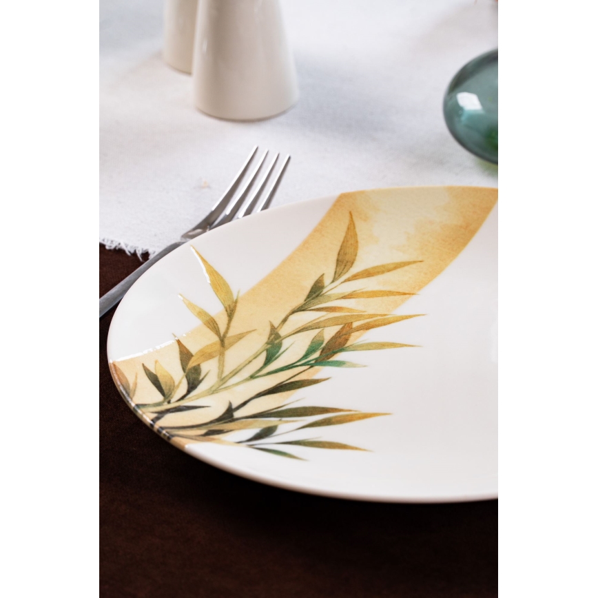 Jedálenská sada 18 ks biela/zelená/žltá/porcelán
