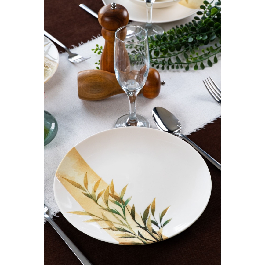 Jedálenská sada 18 ks biela/zelená/žltá/porcelán