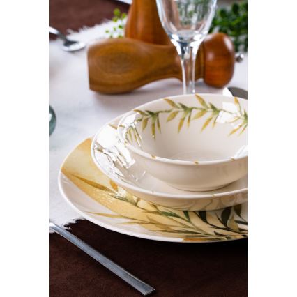 Jedálenská sada 18 ks biela/zelená/žltá/porcelán