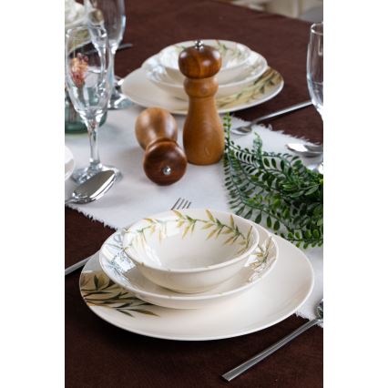 Jedálenská sada 18 ks biela/zelená/žltá/porcelán