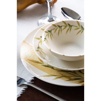 Jedálenská sada 18 ks biela/zelená/žltá/porcelán