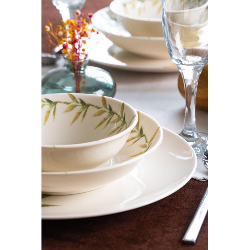 Jedálenská sada 18 ks biela/zelená/žltá/porcelán