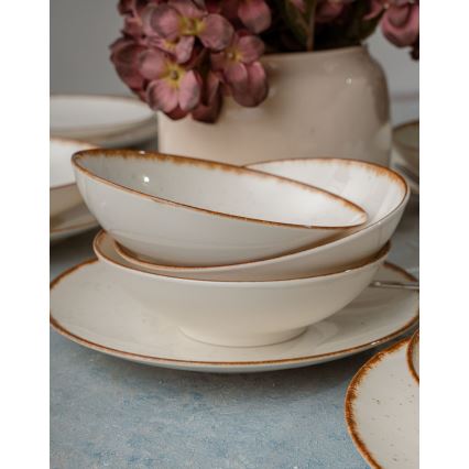 Jedálenská sada 24 ks béžová/hnedá/porcelán