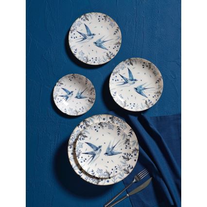 Jedálenská sada 24 ks, biela/modrá, porcelán