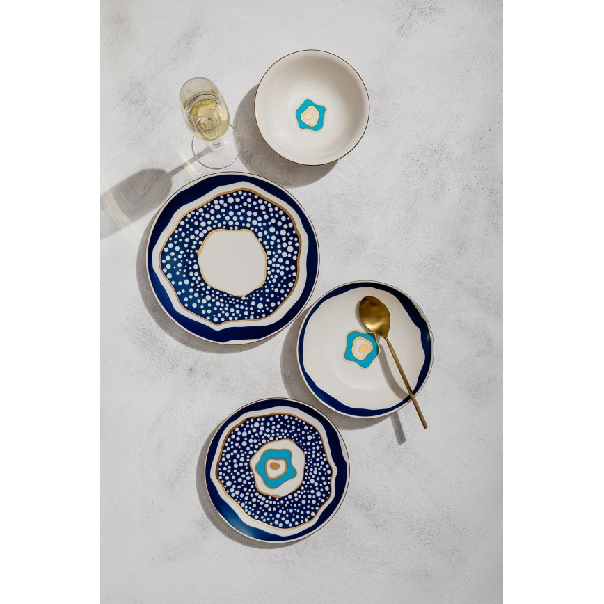 Jedálenská sada 24 ks biela/modrá/zlatá/porcelán