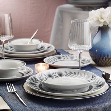 Jedálenská sada 24 ks biela/šedá/porcelán