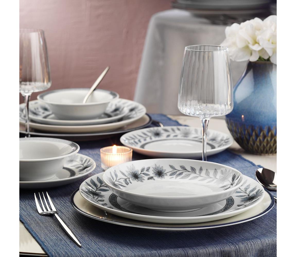 Jedálenská sada 24 ks biela/šedá/porcelán 710KTP4561
