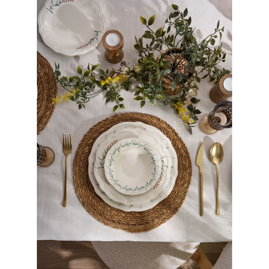 Jedálenská sada 24 ks biela/zelená/porcelán