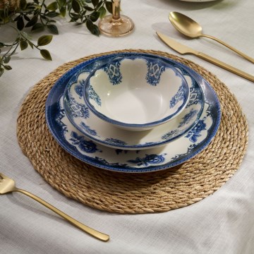 Jedálenská sada 24 ks modrá/biela/porcelán