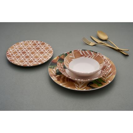 Jedálenská sada 24 ks oranžová/zelená/keramika