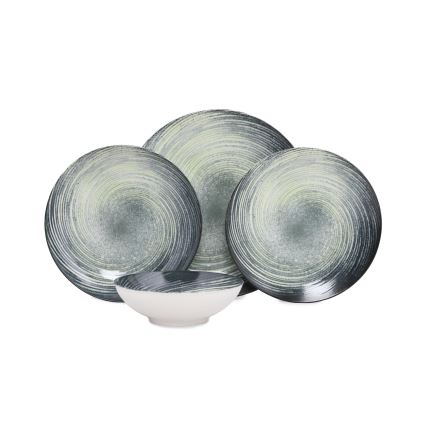 Jedálenská sada 24 ks zelená/čierna/porcelán